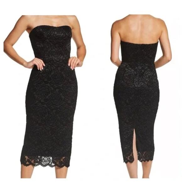 NWT Strapless Black Velvet Claire Lace Midi Dress Wmns L Whimsygoth Fairy Grunge - Picture 1 of 12